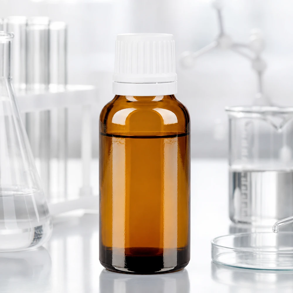 Apoteksflaska brun 20ml med vitt skruvlock och säkerhetsförslutning 20 ml apotekarflaska av brunt glas med vitt säkerhetslock (11 mm) för laboratoriebruk