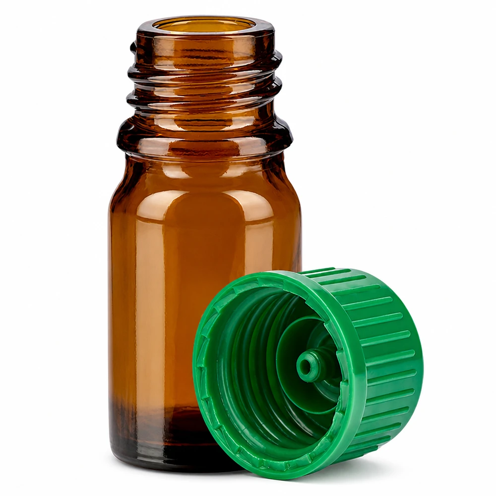 5ml brun glasflaska med grönt lock för aromaterapi och kosmetika