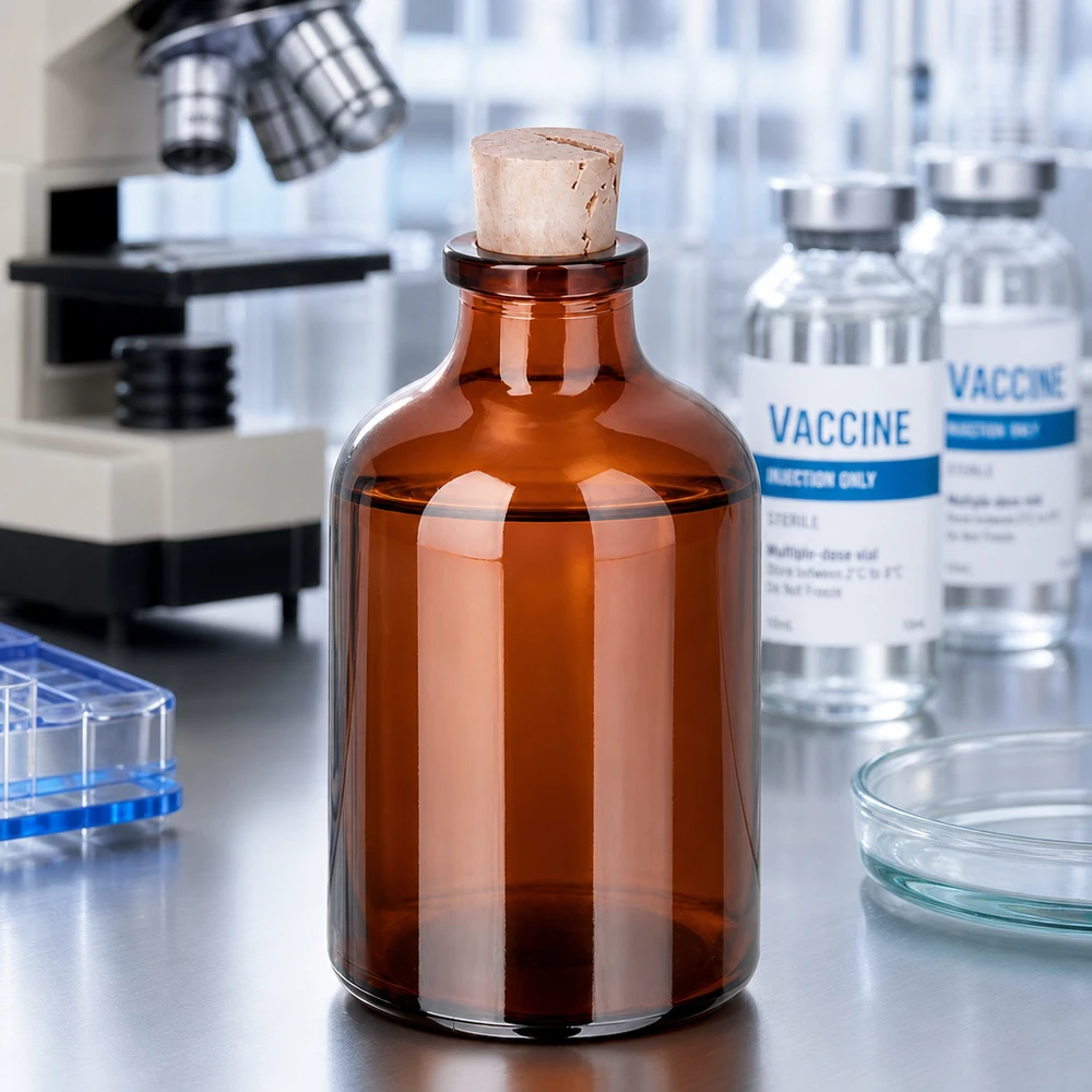 Braune Vorratsflasche 50ml Laborglas mit konischem Korkverschluss für Flüssigkeiten