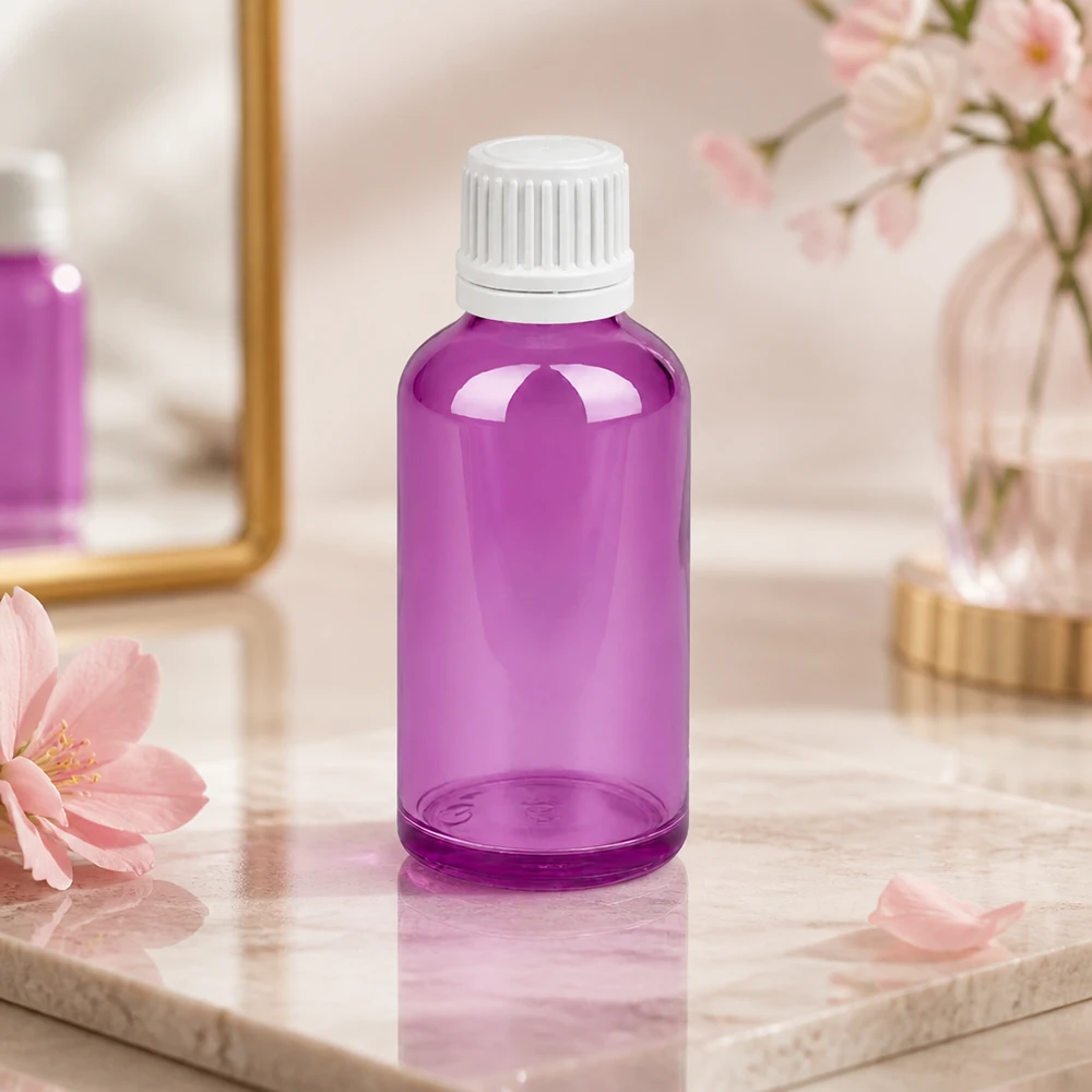 Elegant 50 ml flaska i violett med vitt lock för professionell kosmetikaförpackning