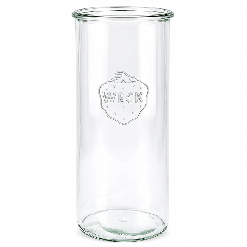1500 ml burk WECK RR100 WECK dricksglas 1500 ml RR100 transparent med präglad logotyp och rund botten för konservering och förvaring