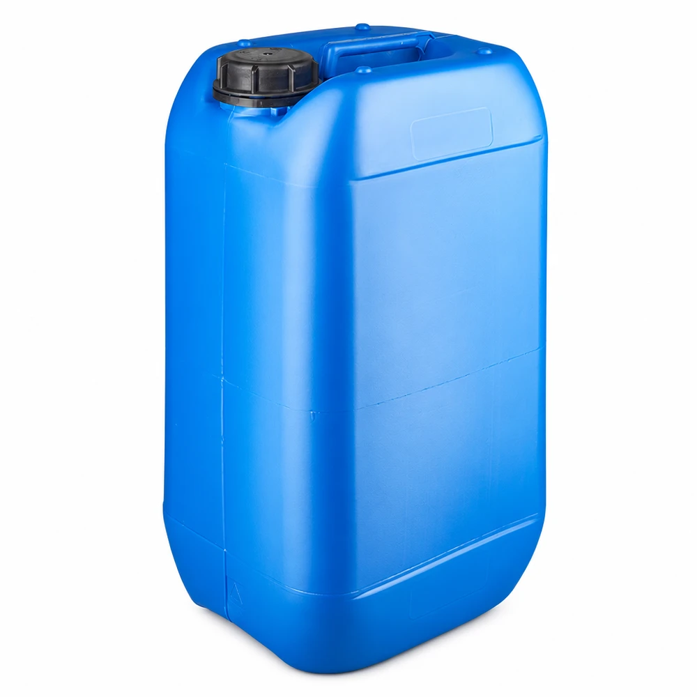 Blå plastdunk på 15 liter med svart skruvlock och bärhandtag