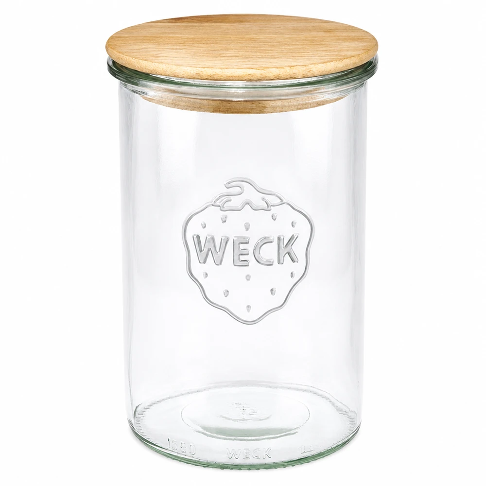WECK 1000ml RR100 murarburk med trälock tillverkad av ek transparent tom murarburk för förvaring