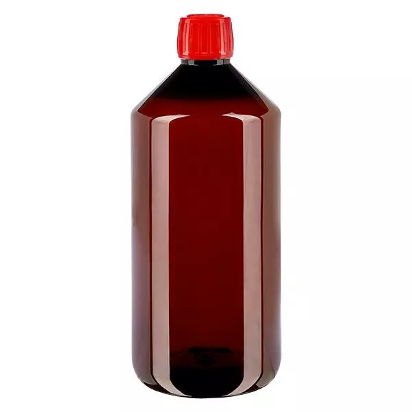 PET-flaska 1000ml med rött kapsyl som inte kan manipuleras PET-flaska 1000ml med rött kapsyl som inte kan manipuleras