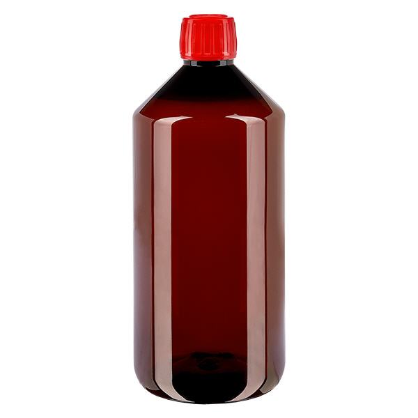 PET-flaska 1000ml med rött kapsyl som inte kan manipuleras PET-flaska 1000ml med rött kapsyl som inte kan manipuleras