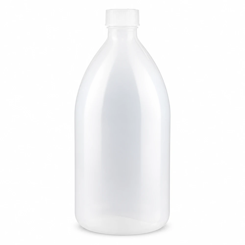1000ml skruvflaska, laboratorieflaska med smal hals Robuste HDPE Enghalsflasche 1000ml in Weiß mit kindersicherem Schraubdeckel