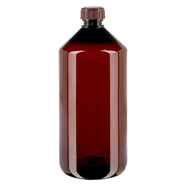 PET-flaska 1000ml med brunt standardlock PET-flaska 1000ml med brunt standardlock