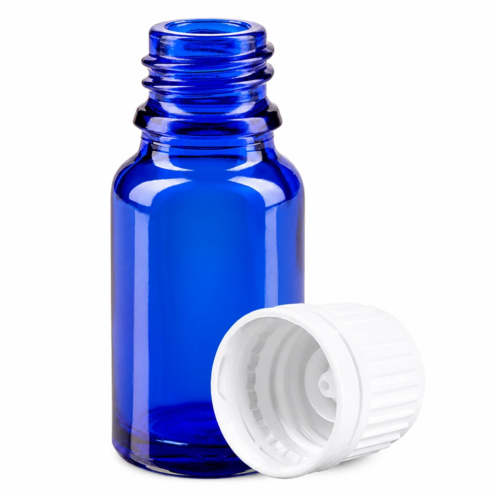 10ml flaska 11mm skruvkork vit med säkerhetslock BlueLine UT18/10