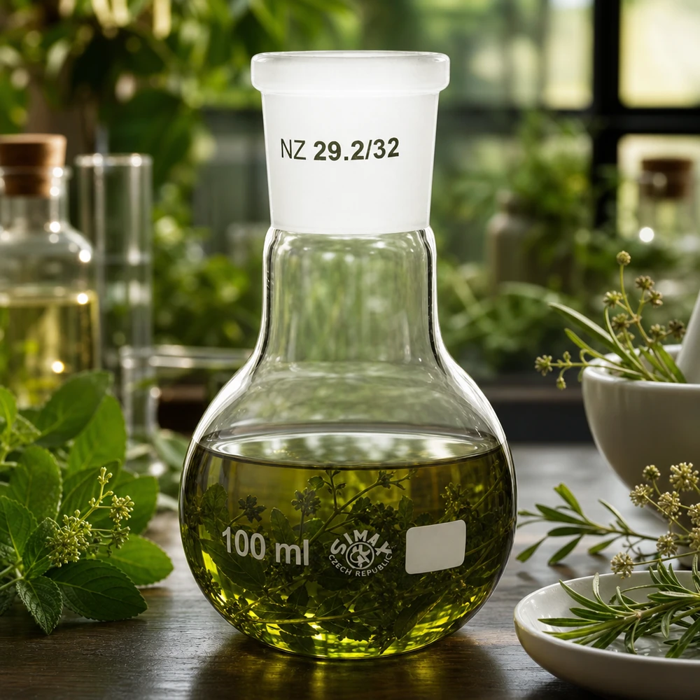 Stående kolv 100ml med standardslipad fog (29/32) Kompakt 100 ml kolv med standardgrund 29/32 - idealisk för små laboratoriemängder och testserier