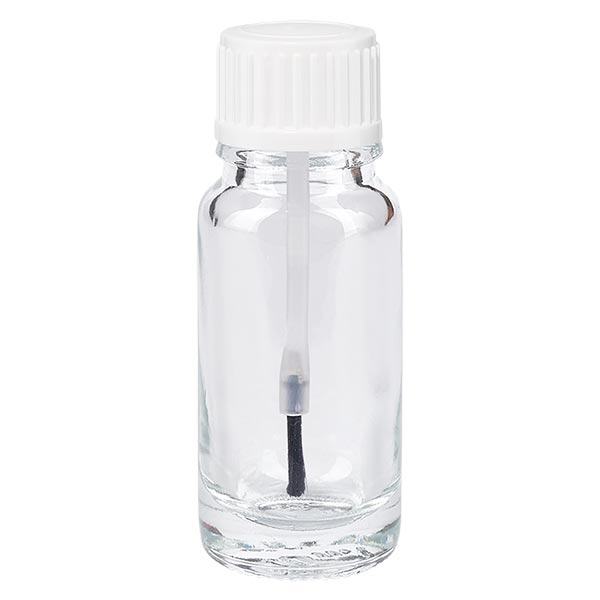 Apoteksflaska klar 10ml med skruvlock vit borste Apoteksflaska klar 10ml med skruvlock vit borste