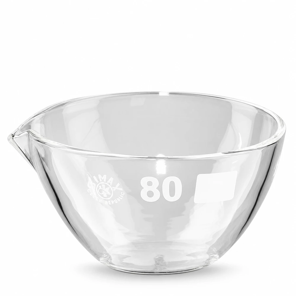 90 ml indunstningsskål av borosilikatglas med praktisk pip för laboratoriebruk
