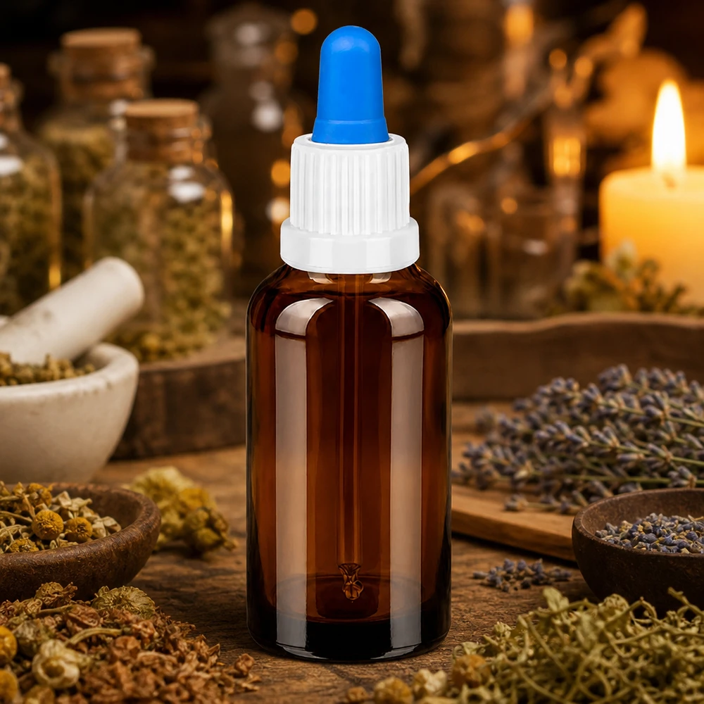 30 ml pipettflaska vit/blå med säkerhetsförslutning BrownLine UT18/30 30 ml BrownLine pipettflaska med blå spets - exakt droppdosering för laboratorietillämpningar