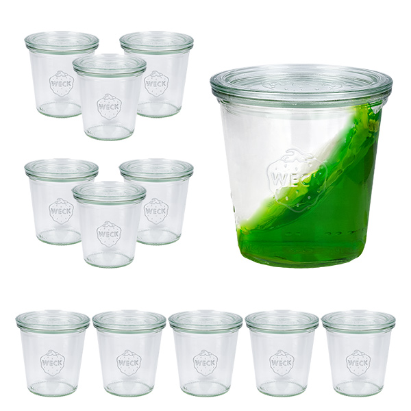 Set med 12 Weck-glas 290 ml höga, burkar 1/5 liter med 12 glas