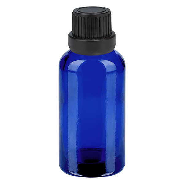 30 ml Droppflaska 2 mm svart med sabotageskydd BlueLine UT18/30