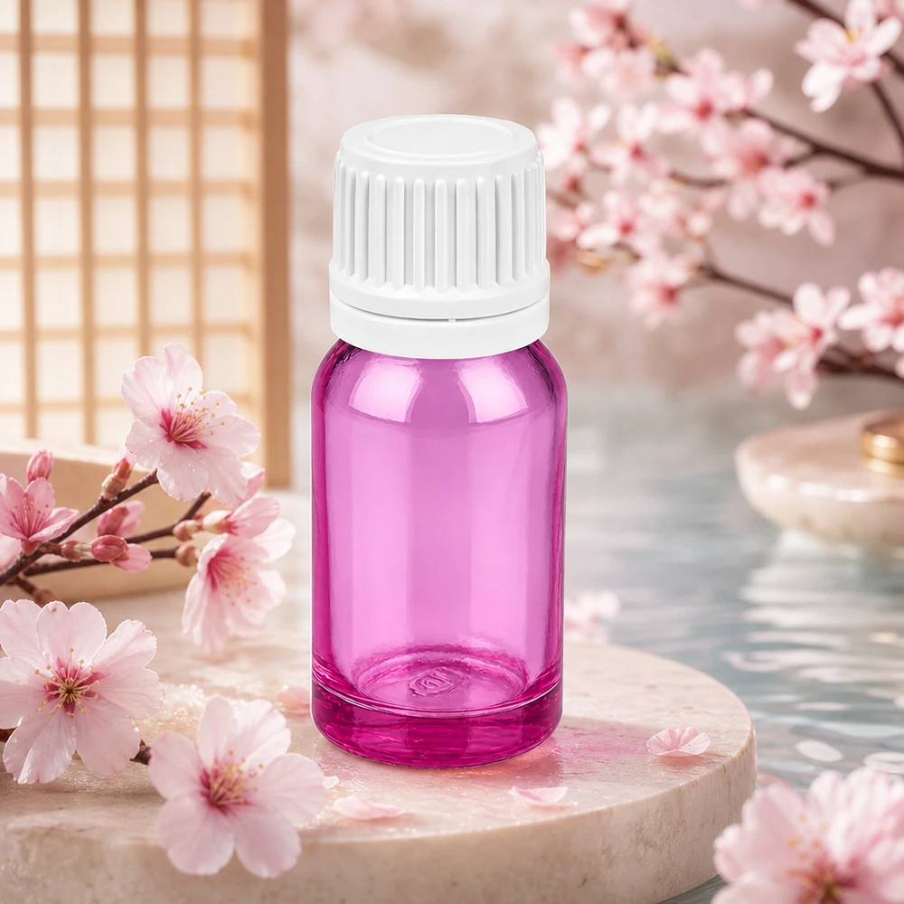Kompakt 10 ml flaska i elegant violett med vitt lock för mobila applikationer