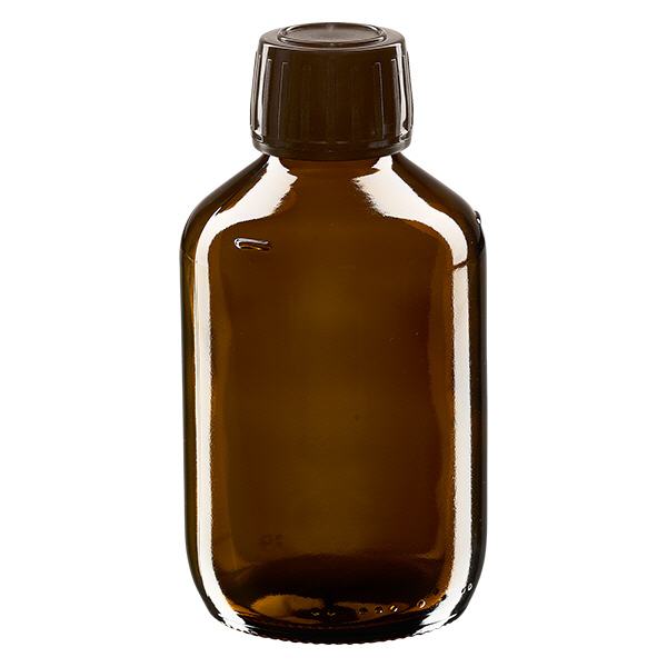 200 ml medicinflaska brun, brun kapsyl med säkerhetsring ApoGlas