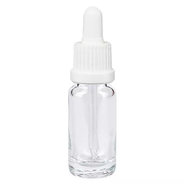Apoteksflaska klar 10 ml pipett vit med säkerhetsförslutning Apoteksflaska klar 10 ml pipett vit med säkerhetsförslutning