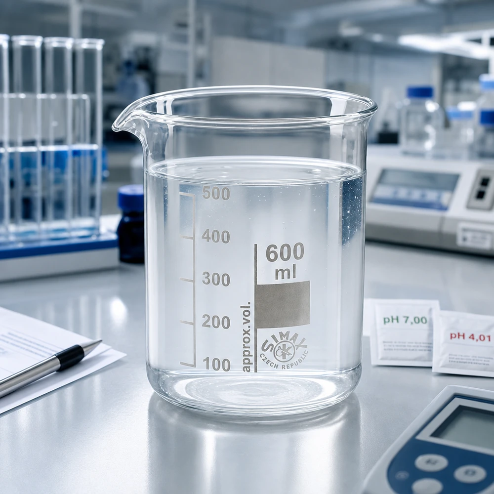 Bägare 600ml borosilikatglas, låg form Transparent bägare 600 ml av borosilikatglas med låg form för professionella mätningar i laboratoriet