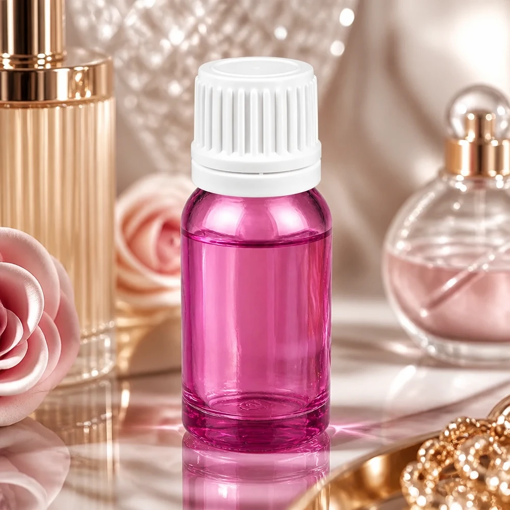 10 ml violett glasflaska med halkfritt vitt lock för säker förvaring av essenser