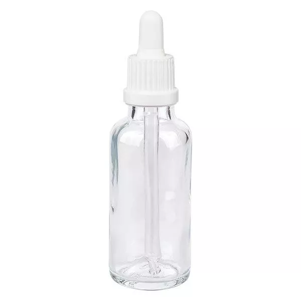 Apoteksflaska klar 30 ml pipett vit med säkerhetsförslutning Apoteksflaska klar 30 ml pipett vit med säkerhetsförslutning