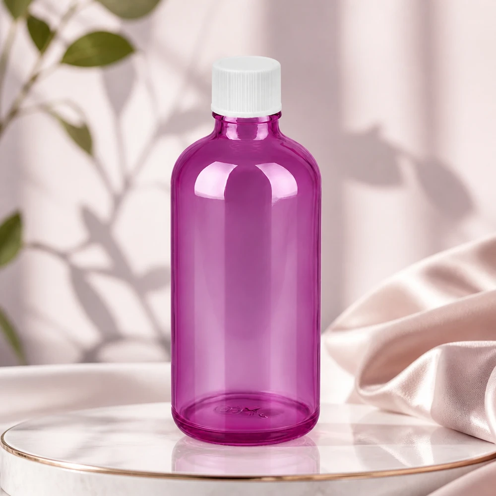 100ml flaska 11mm skruvkork vit standard PurpleLine UT18/100 Elegant lila glasflaska 100 ml med vitt skruvlock för kosmetiska produkter av hög kvalitet