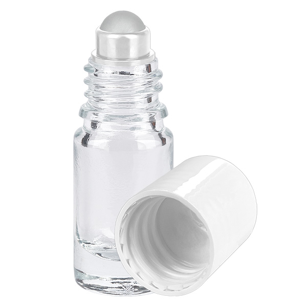 Apoteksflaska klar 5ml roll-on lock vit Apoteksflaska klar 5ml roll-on lock vit