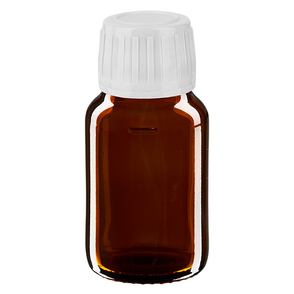Eurofrasco för läkemedel 30 ml, brun PP28 med vit skruvlock. Eurofrasco för läkemedel 30 ml, brun PP28 med vit skruvlock.