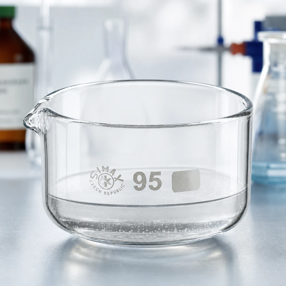 Tom, genomskinlig kristallisationsskål, 300 ml, borosilikatglas, utlopp ø95 mm, laboratorieutrustning, SIMAX, Tjeckien