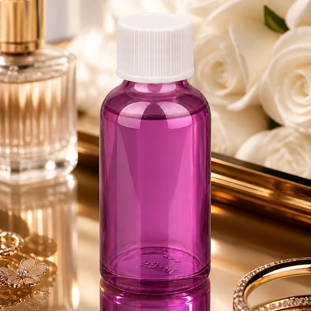 30ml flaska 11mm skruvkork vit standard PurpleLine UT18/30 30 ml PurpleLine-flaska i elegant lila med vitt standardlock för skönhetsprodukter