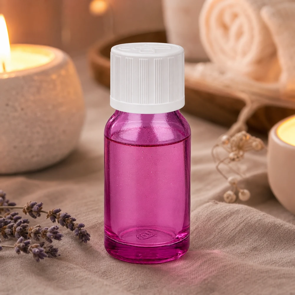 10ml flaska 11mm skruvkork vit standard barnsäker PurpleLine UT18/10 Elegant 10 ml flaska i ljuslila färg med vitt lock för professionell kosmetika