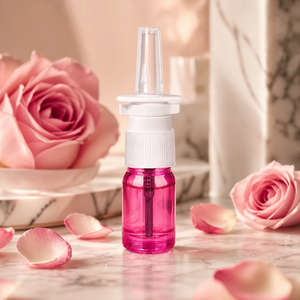 5ml nässprayflaska vit/transparent standard PurpleLine UT18/5 Praktisk 5 ml sprayflaska i elegant violett färg med exakt spraysystem för nasala applikationer