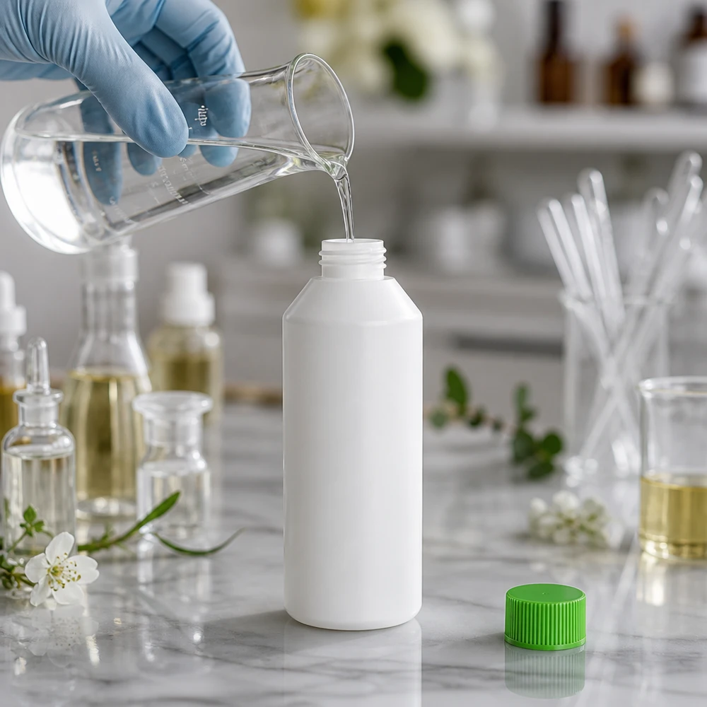 Apoteksflaska HDPE 250ml vit, med grönt skruvlock Apoteksflaska på 250 ml av HDPE med grönt säkerhetslock, tillverkad genom en professionell fyllningsprocess