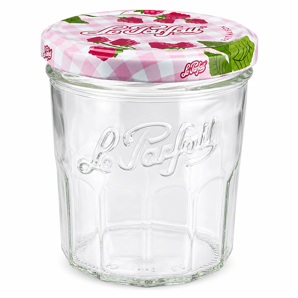 Le Parfait® Jam 324 ml Ø82 mm syltburk Tom 324 ml Le Parfait-burk med skruvlock i hallondesign för sylt och konserver