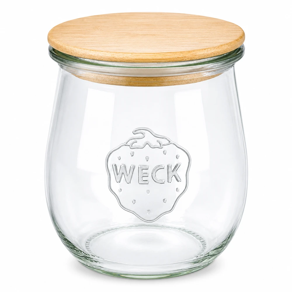 220ml tulpanburk WECK RR60 med trälock WECK tulpanburk 220ml RR60 med trälock - konserveringsburk i glas med bambulock för kök och förvaring