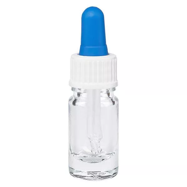 Apoteksflaska klar 5ml pipett vit/blå standard Apoteksflaska klar 5ml pipett vit/blå standard