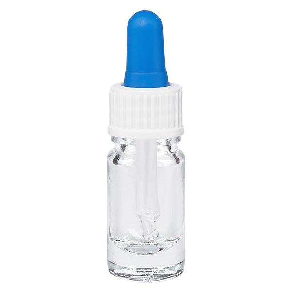 Apoteksflaska klar 5ml pipett vit/blå standard Apoteksflaska klar 5ml pipett vit/blå standard