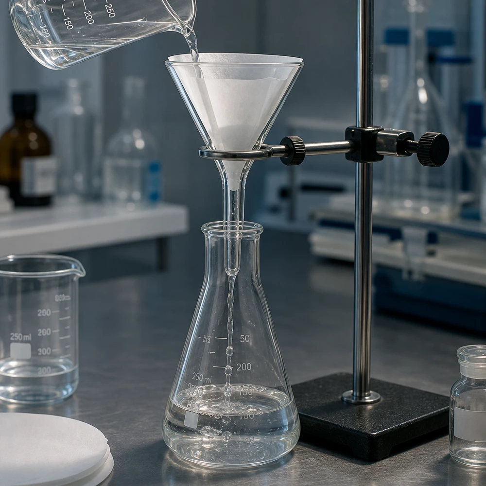 Tratt ø30mm sodakalk, vinkel 60°, kort modell Laboratorietratt av kalksodaglas med 30 mm öppning och kompakt design för säkra filtreringsprocesser