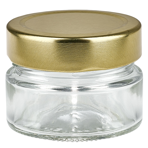 Rund glasburk 80 ml med lock BasicSeal guld djup UNiTWIST