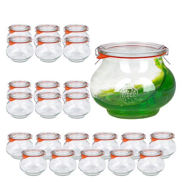 Set med 24 Weck-burkar 220ml dekorativa burkar, 1/4L Krossade glasögon