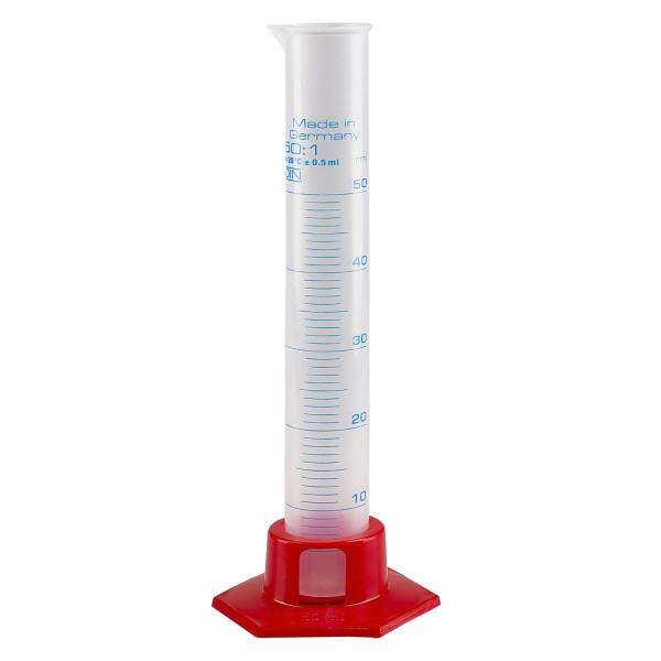50 ml graderad mätcylinder i polypropylen med röd bas 50 ml graderad mätcylinder i polypropylen med röd bas