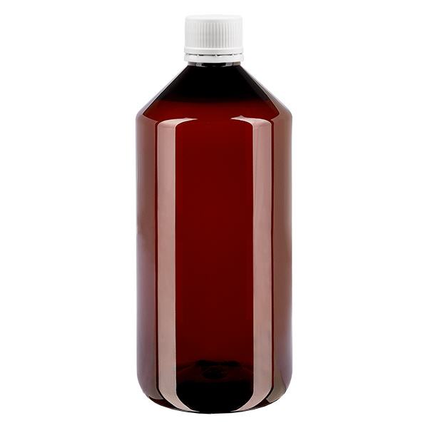 PET-flaska 1000ml med vitt säkerhetslock, fint räfflad PET-flaska 1000ml med vitt säkerhetslock, fint räfflad