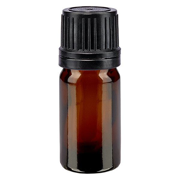Apoteksflaska brun 5ml skruvkork svart hällring tamper-evident stängning Apoteksflaska brun 5ml skruvkork svart hällring tamper-evident stängning
