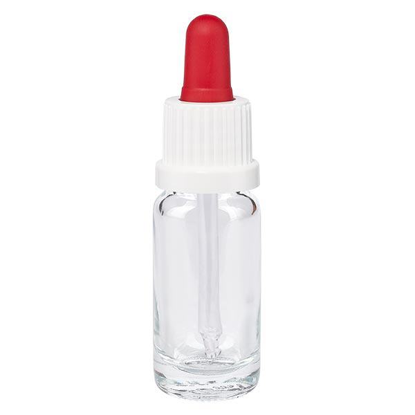Apoteksflaska klar 10ml pipett vit/röd med säkerhetsförslutning Apoteksflaska klar 10ml pipett vit/röd med säkerhetsförslutning