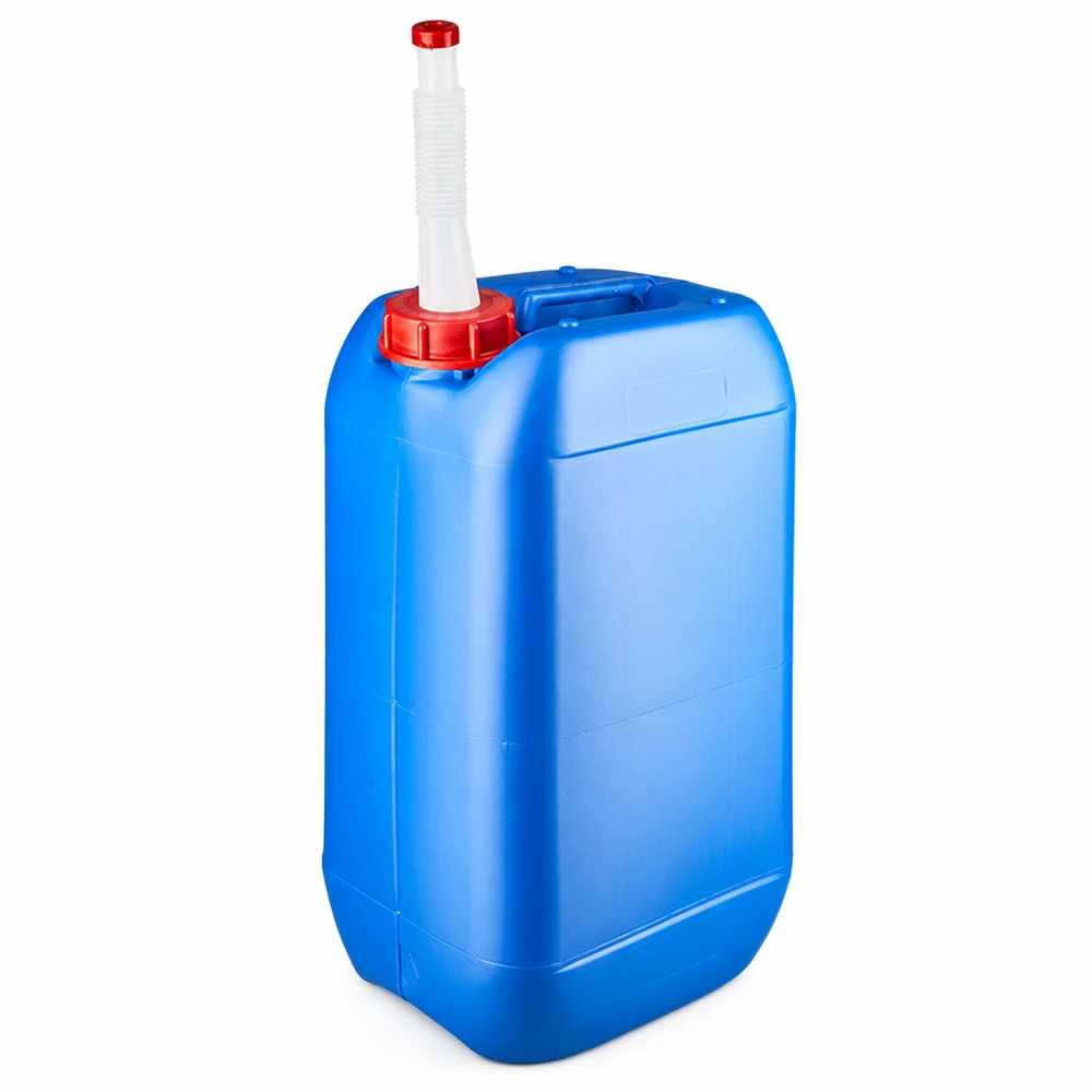 Dunk 15 liter blå med utloppsrör Flex Blå 15-liters plastdunk med flexibelt utloppsrör och rött skruvlock