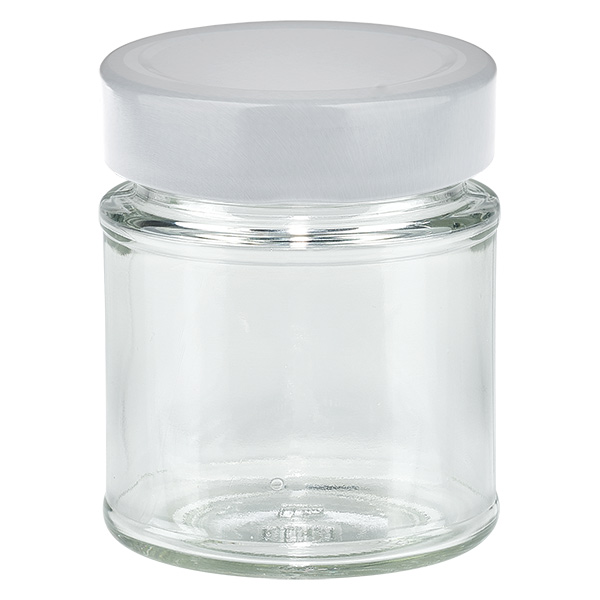 154 ml rund glasburk + lock BasicSeal vit djup UNiTWIST