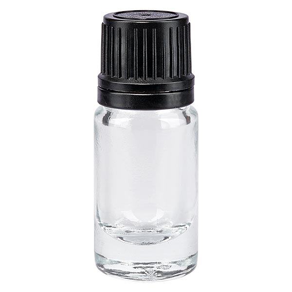Apoteksflaska klar 5ml droppflaska med hällring 1mm svart manipuleringssäkert lock Apoteksflaska klar 5ml droppflaska med hällring 1mm svart manipuleringssäkert lock