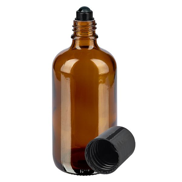 Apoteksflaska brun 100ml roll-on lock svart Apoteksflaska brun 100ml roll-on lock svart