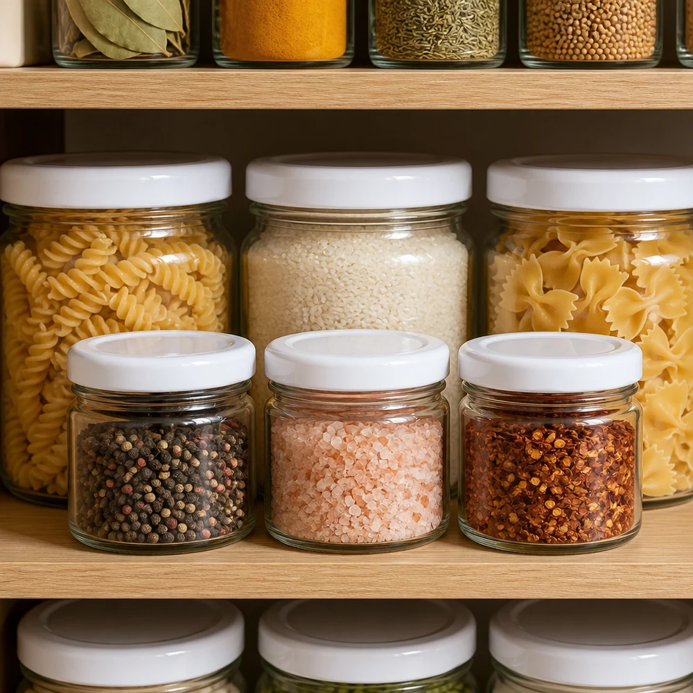 Kryddburkar på 33 ml med vita BasicSeal-lock från UNiTWIST för peppar och salt