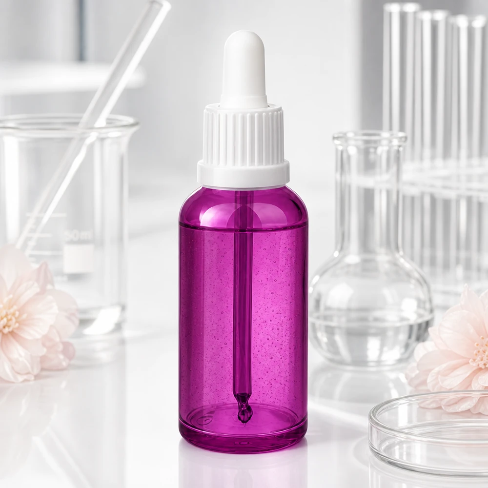 50ml pipettflaska vit Originality skruvkork PurpleLine UT18/50 Transparent 50 ml droppflaska i lila med ergonomiskt vitt skruvlock
