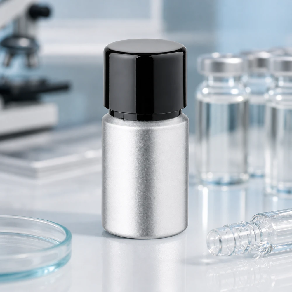 Färgad 10 ml aluminiumflaska - matt silverfinish med svart skruvlock för professionella applikationer